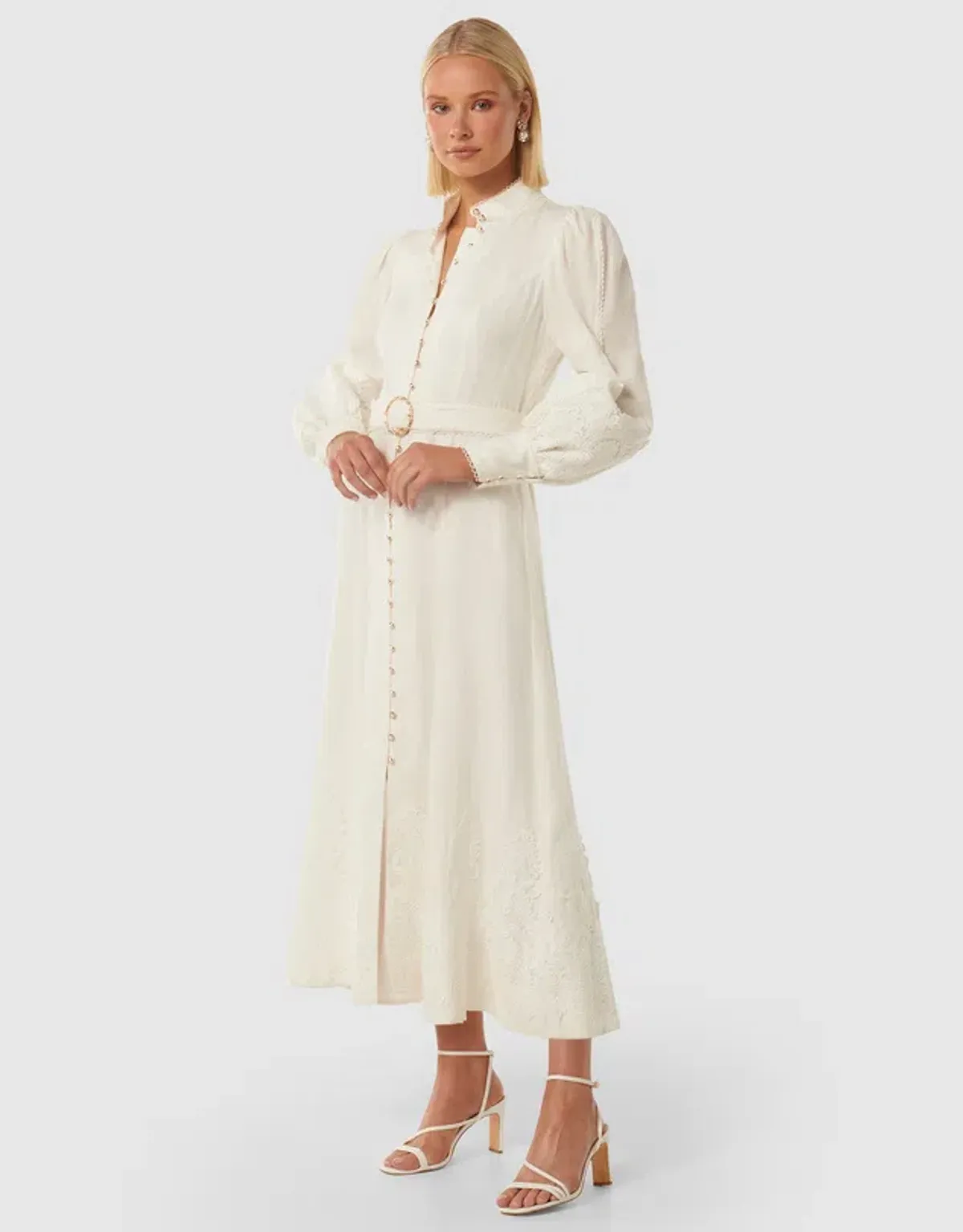 Forever New Allegra Lace Detail Dress Maxi Ivory Size AU 12 - Image 3