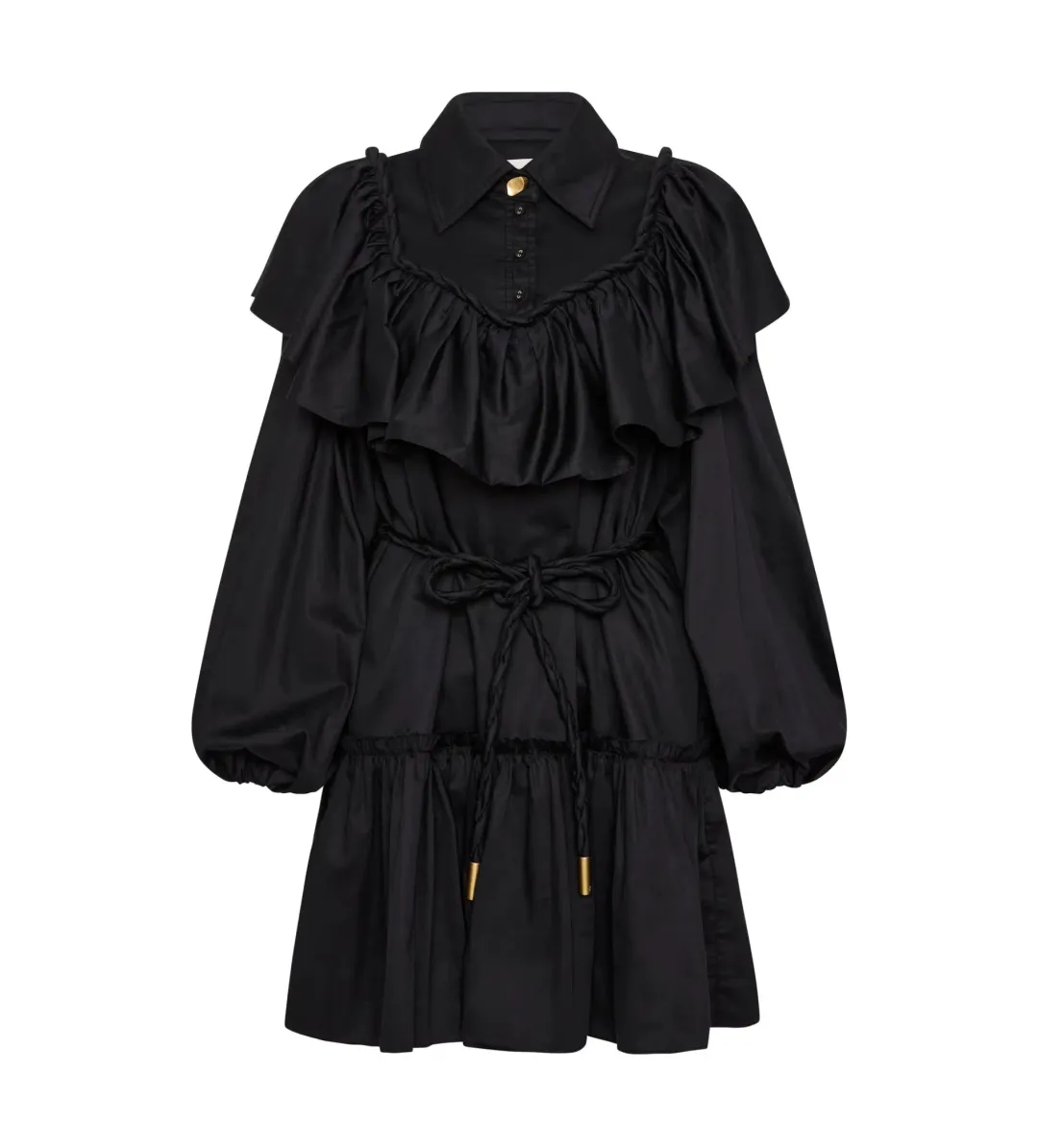 Aje Dahlia Flounce Long Sleeve Mini Dress in Black Size 12 for rent on The Volte - main image
