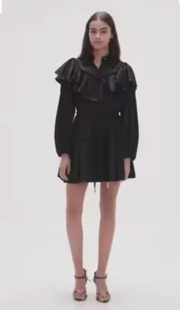 Aje Dahlia Flounce Long Sleeve Mini Dress in Black Size 12 for rent on The Volte - image 5