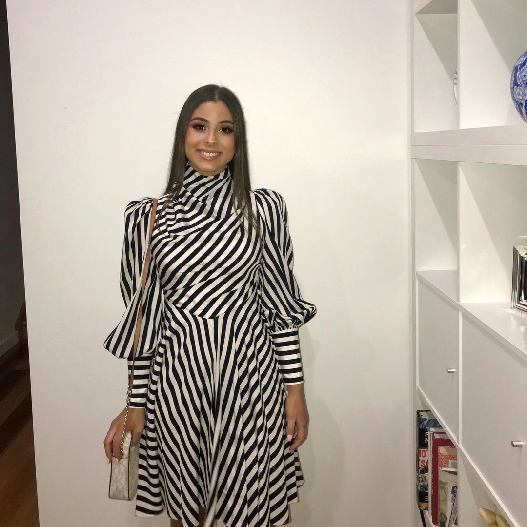 Zimmermann Zippy Cowl Short Dress Black Stripe Size 8 for rent on The Volte - main image