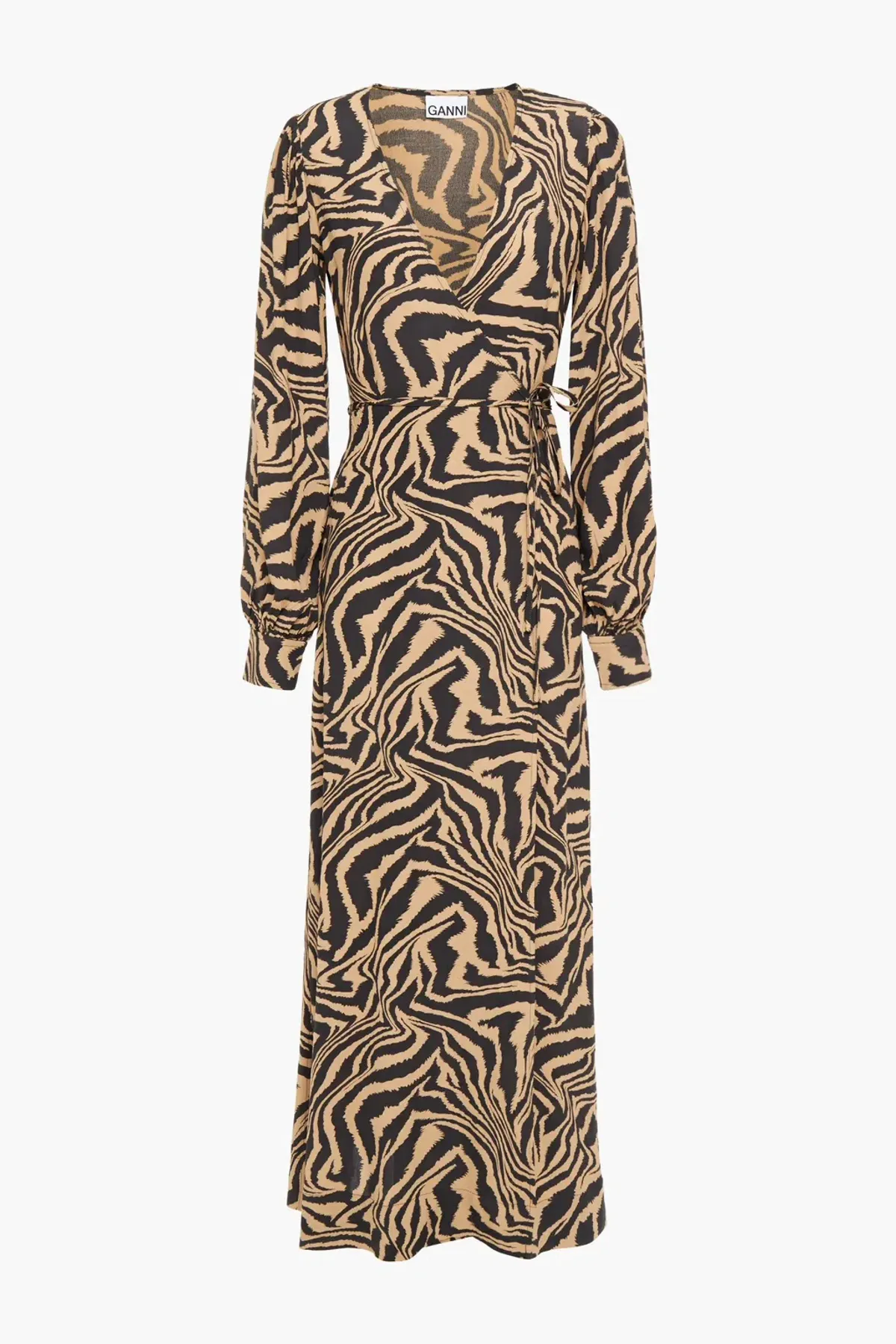 Ganni Tiger Print Midi Wrap Dress Animal Print Size AU 8 - Image 6