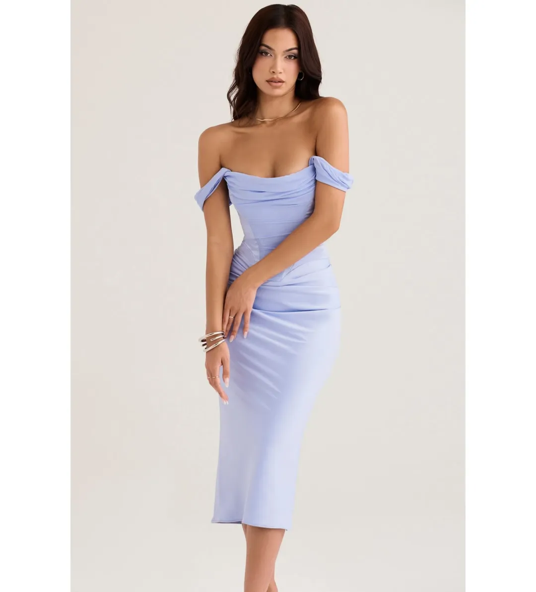 House of CB Natalya Satin Corset Midi Dress Blue Size 12 for rent on The Volte - main image