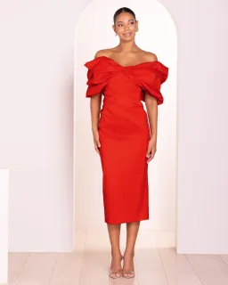 Pilgrim Safina Off Shoulder Midi Dress in Red size 12 for rent on The Volte - image 1