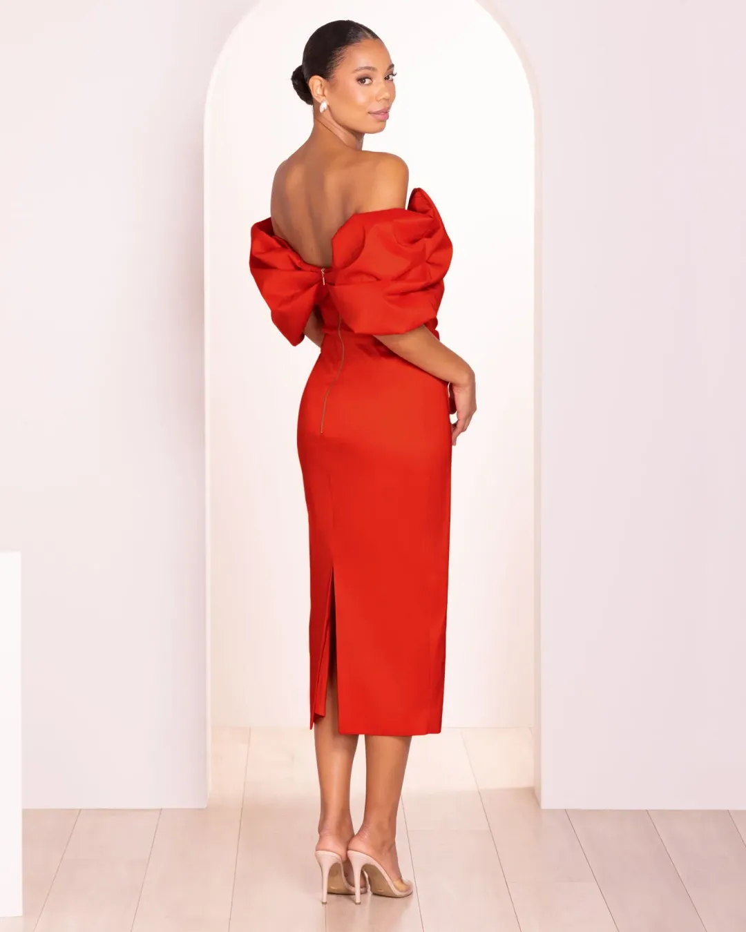 Pilgrim Safina Off Shoulder Midi Dress in Red size 12 for rent on The Volte - main image