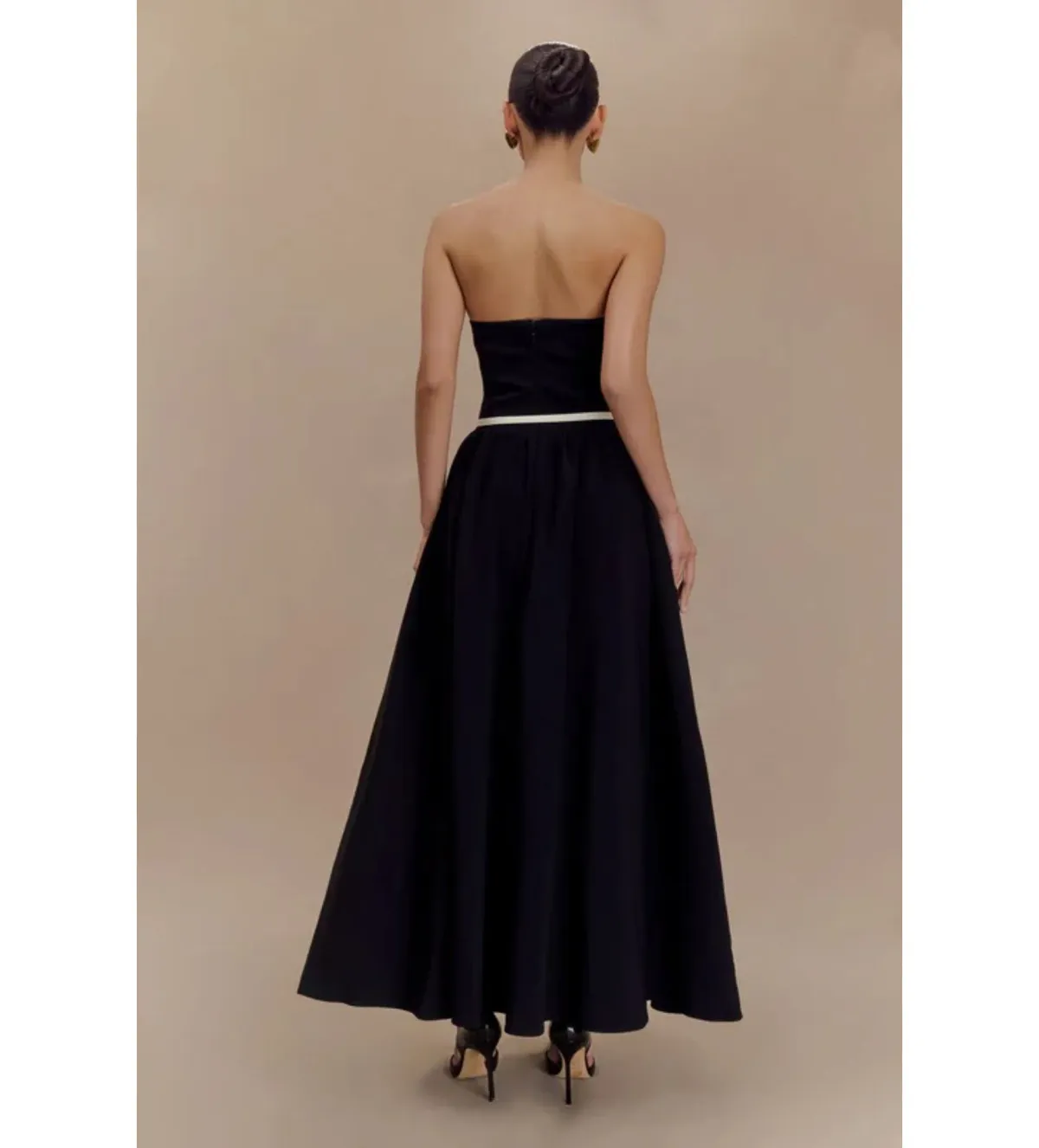 MESHKI Penny Strapless Contrast Midi Dress Black & White Size M/AU 10 - Image 3