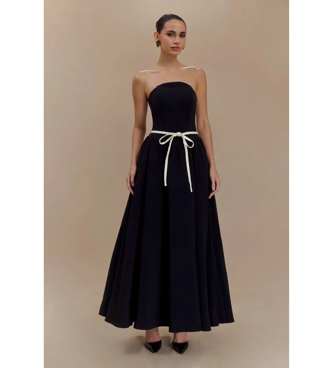 MESHKI Penny Strapless Contrast Midi Dress Black & White Size M/AU 10 for rent on The Volte - main image