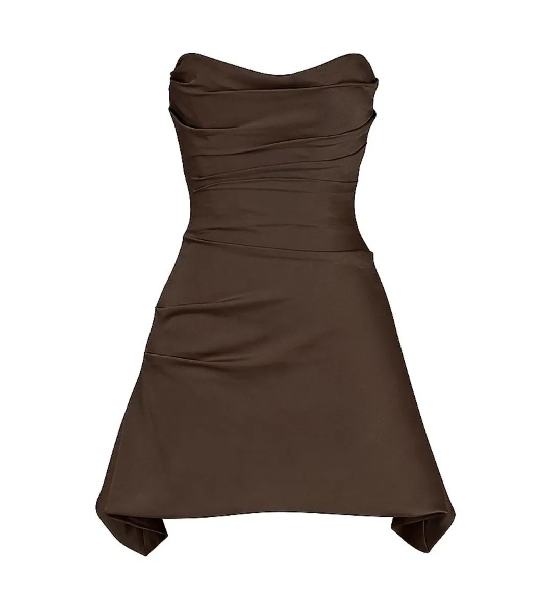 House of CB Jasmine Draped Strapless Corset Mini Dress Chocolate Size S/AU 8 for rent on The Volte - main image