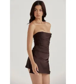 House of CB Jasmine Draped Strapless Corset Mini Dress Chocolate Size S/AU 8 for rent on The Volte - image 2