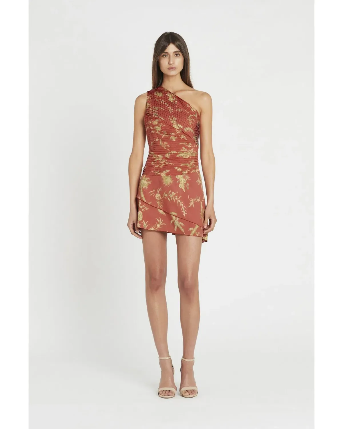 Sir The Label Florentine One Shoulder Pleated Mini Dress Maroon Size AU 6 - Image 1