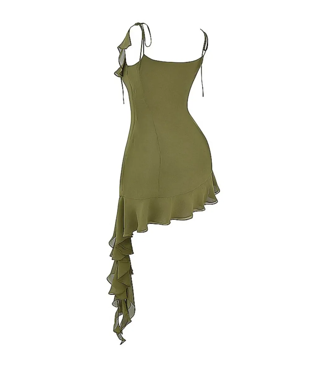House of CB Marcia Ruffle Mini Dress Olive Size S/AU 8 for rent on The Volte - main image