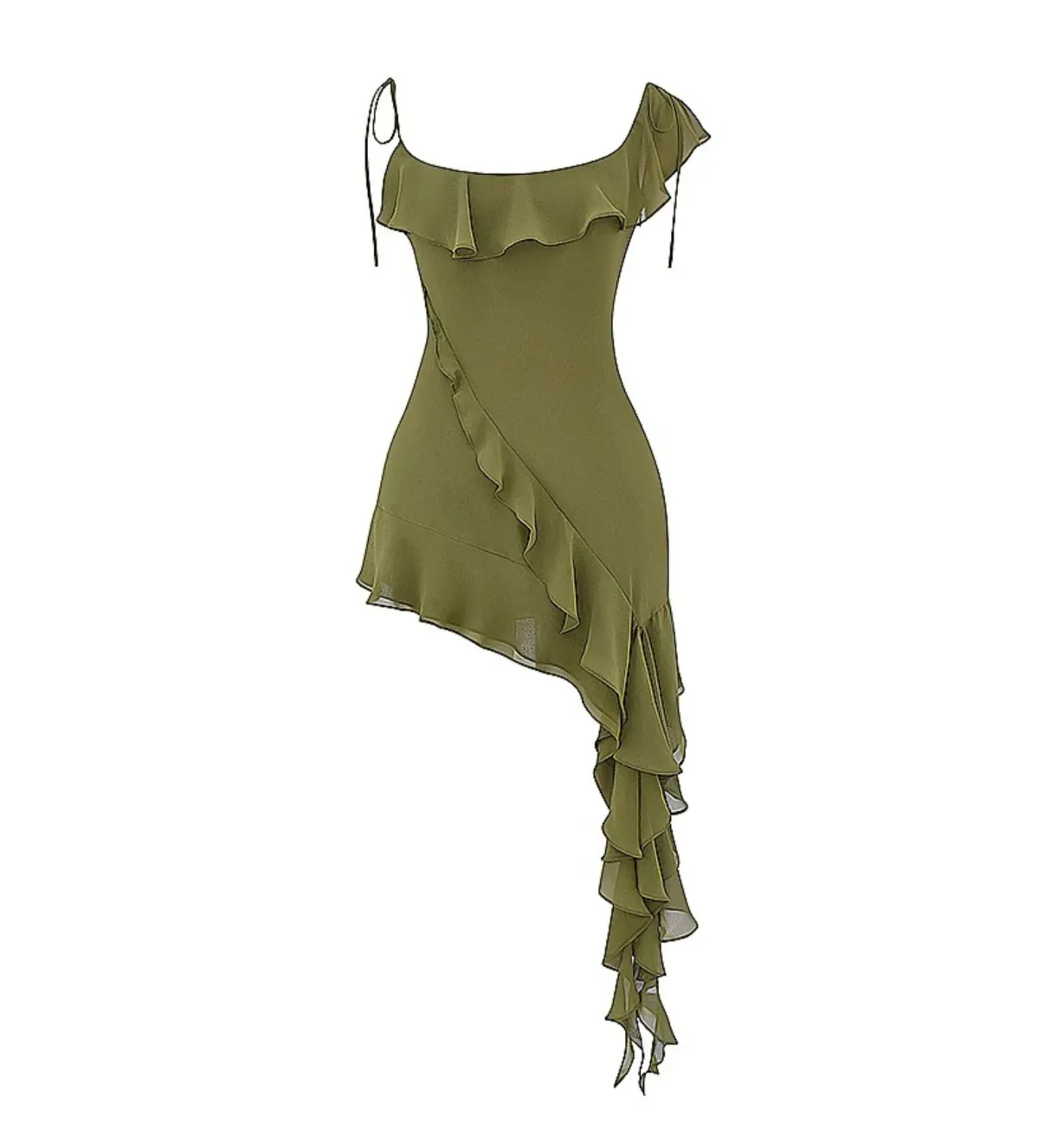 House of CB Marcia Ruffle Mini Dress Olive Size S/AU 8 - Image 5