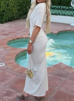 Khy x Atlein Asmmetrical Ruche Dress Cream Size M for rent on The Volte - image 3