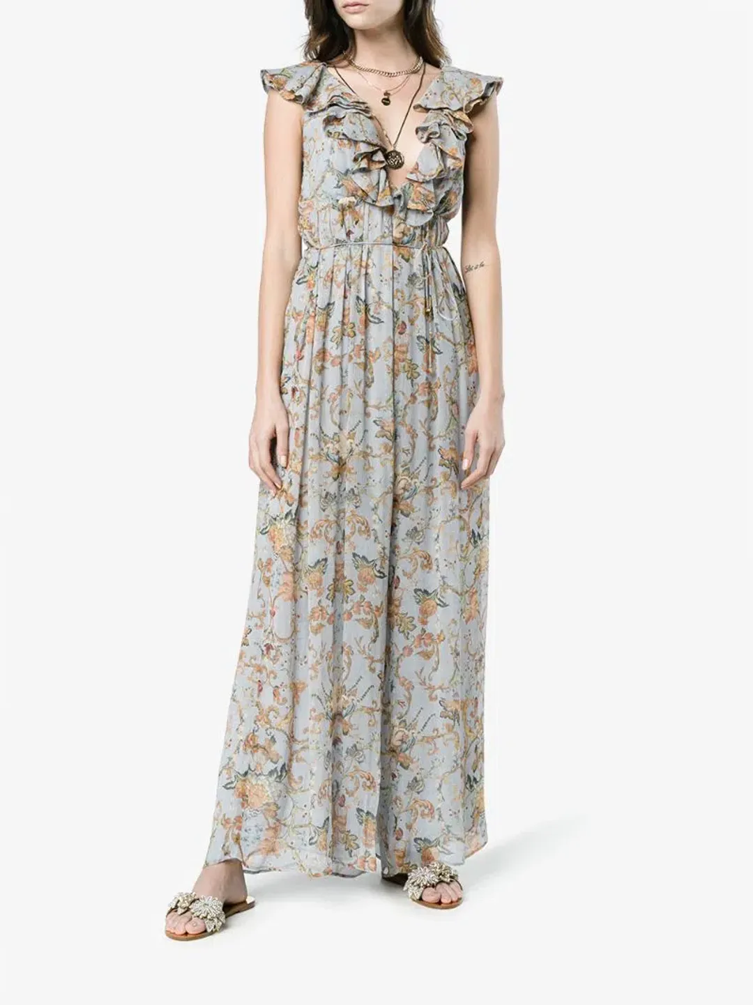 Zimmermann Painted Heart Cascade Jumpsuit Blue Grey Tapestry Size 0 / AU 8 for rent on The Volte - main image