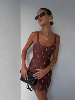 The Wolf Gang Luvia Beaded Mini Dress Chocolate Brown Size 8/S for rent on The Volte - image 3