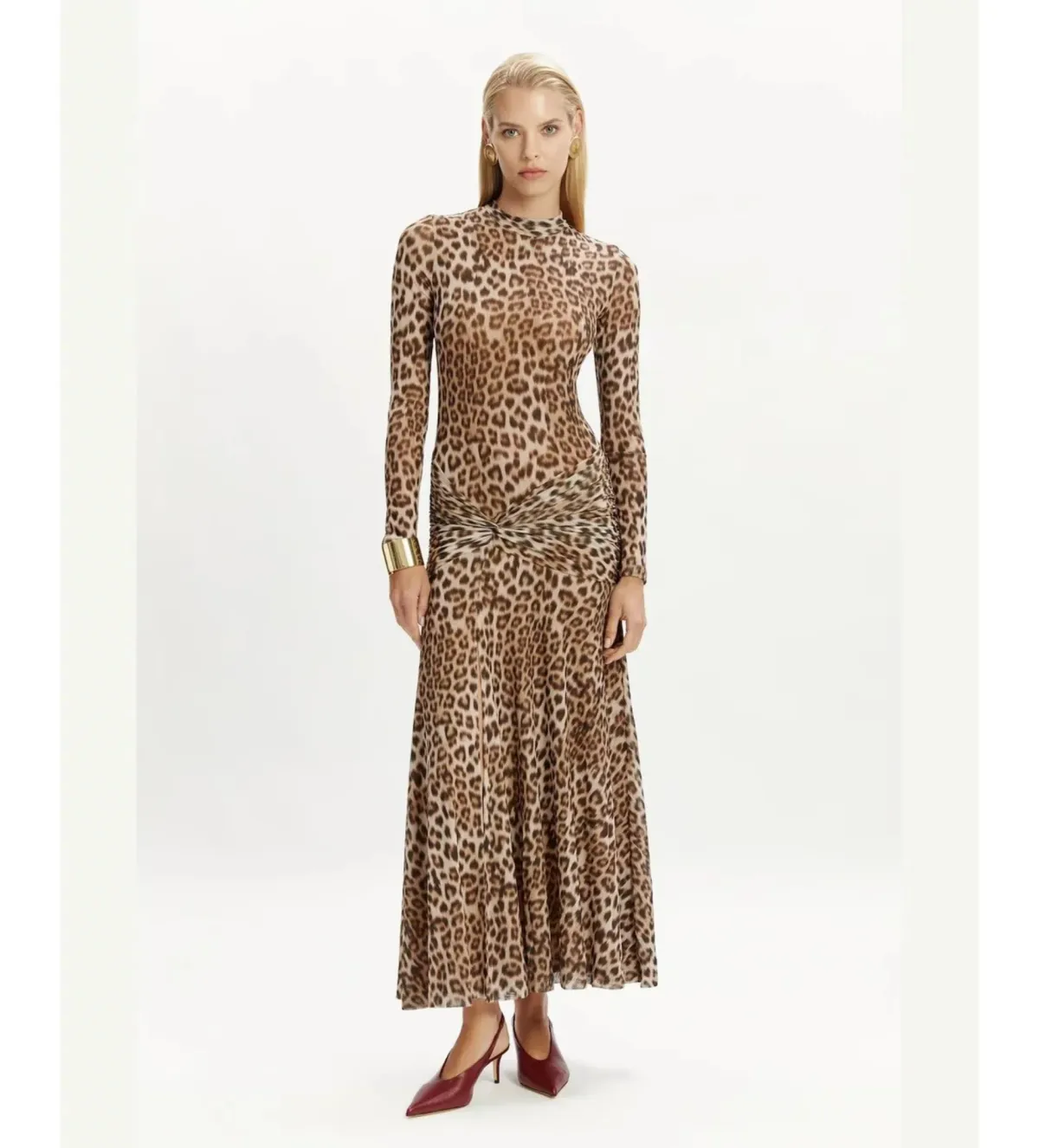 Bardot Lea Printed Mesh Midi Dress in Brown Leopard Size 10/M - Image 1
