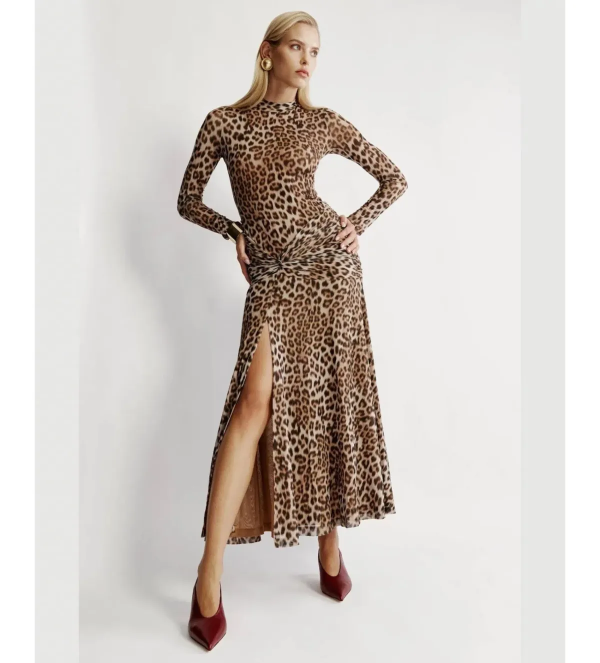Bardot Lea Printed Mesh Midi Dress in Brown Leopard Size 10/M - Image 2