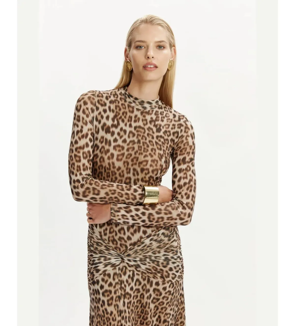 Bardot Lea Printed Mesh Midi Dress in Brown Leopard Size 10/M - Image 4