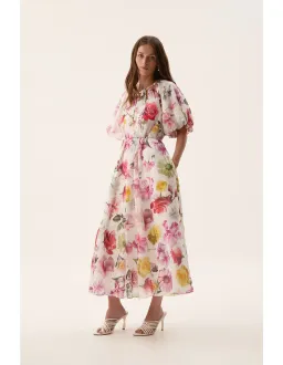 Aje Fleur Midi Dress Collage Floral Size AU 10 for rent on The Volte - image 2