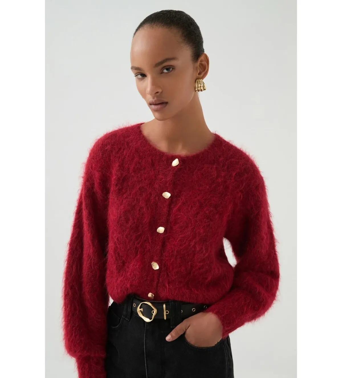 Aje Celine Fluffy Cardigan Lychee Red Size 12/L - Image 1