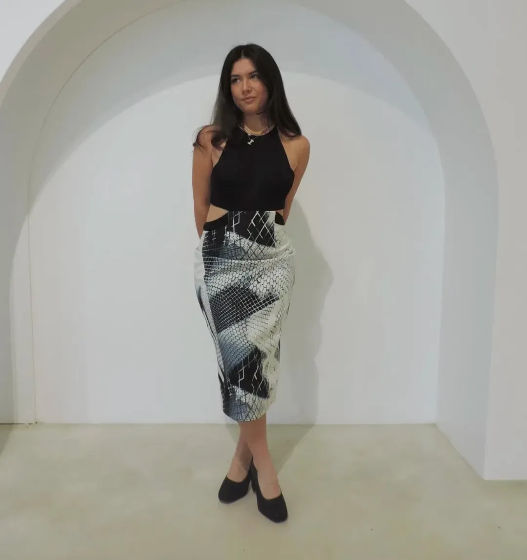 Asilio B&W Contemporary Midi Dress Black Size 10 for rent on The Volte - main image