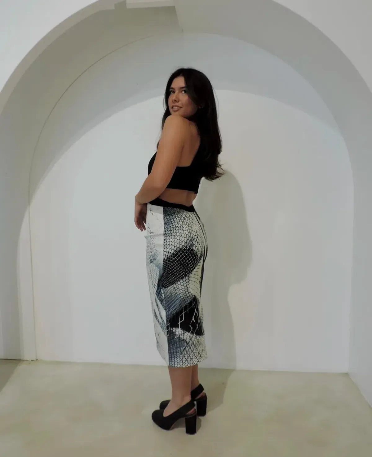 Asilio B&W Contemporary Midi Dress Black Size 10 - Image 2