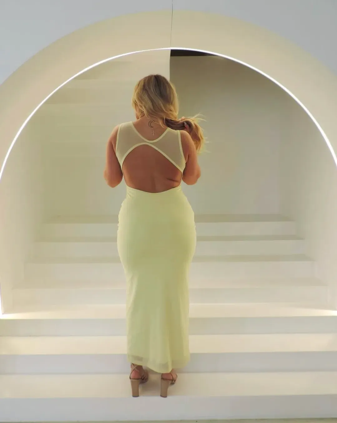 Kookai Lemon Meringue Bolt Open Back Dress Maxi Size AU 12 for rent on The Volte - main image