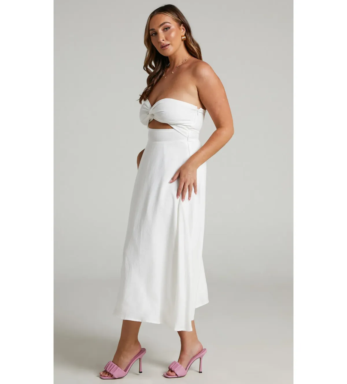 Avie Midi Dress Twist Strapless Cocktail Dress in Off-White Size 12 - Image 2