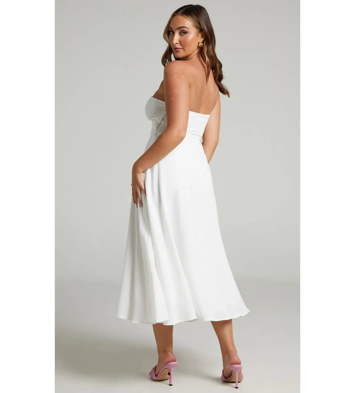 Avie Midi Dress Twist Strapless Cocktail Dress in Off-White Size 12 - Image 4