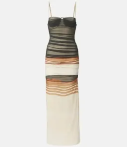 SIR The Label Breeze Striped Ruched Mesh Midi Dress Multi Size 1 / AU 8 for rent on The Volte - image 3