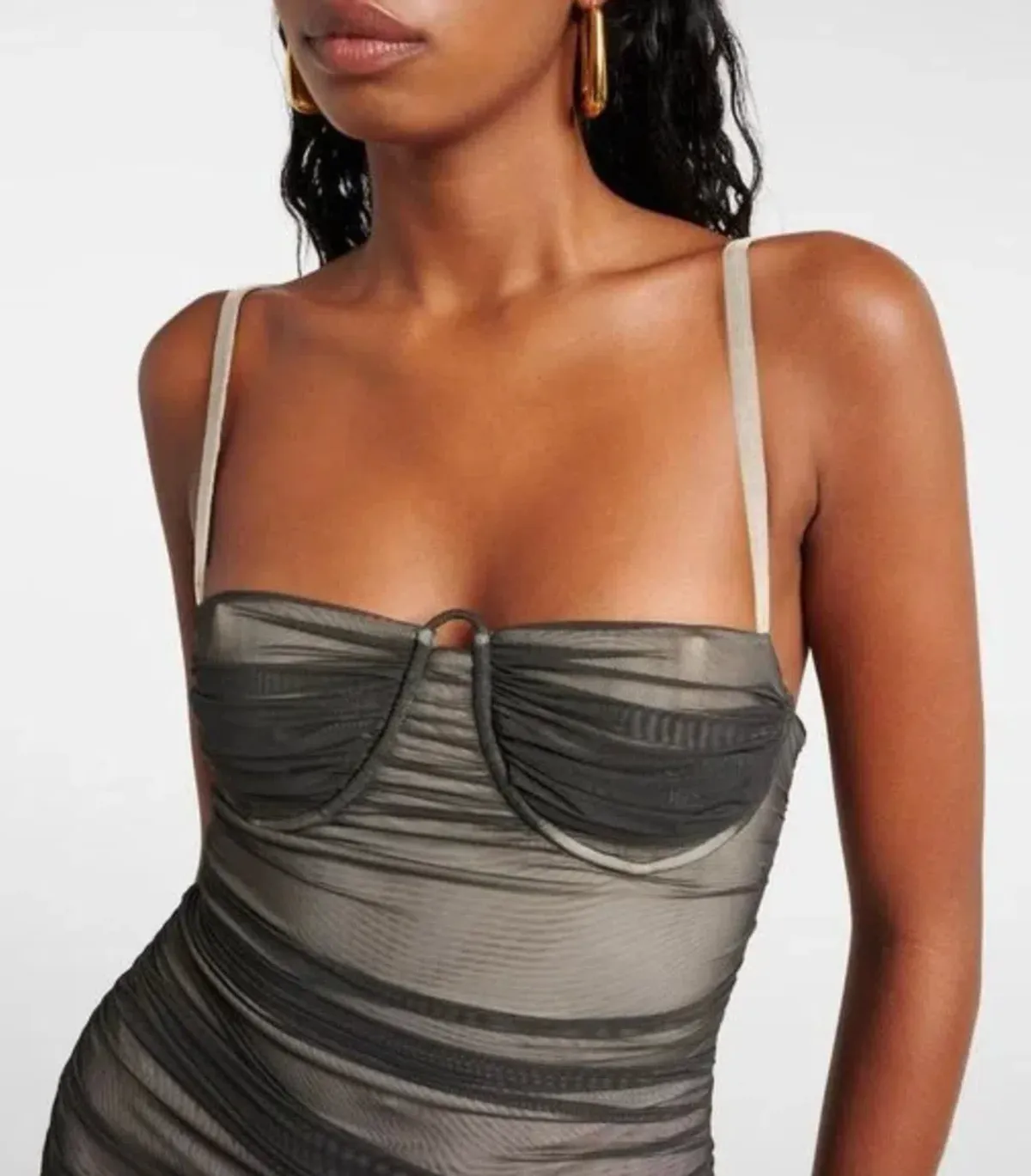 SIR The Label Breeze Striped Ruched Mesh Midi Dress Multi Size 1 / AU 8 - Image 5