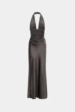 MISHA Celine Satin Maxi Dress Pewter Size 6 for rent on The Volte - image 6