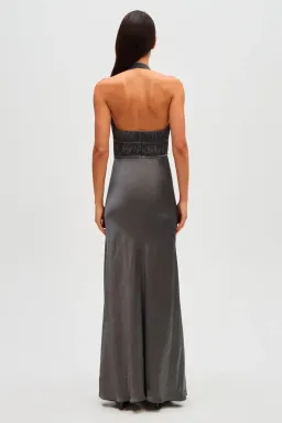 MISHA Celine Satin Maxi Dress Pewter Size 6 for rent on The Volte - image 5