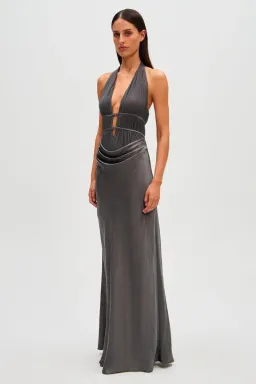 MISHA Celine Satin Maxi Dress Pewter Size 6 for rent on The Volte - image 3