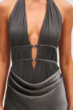 MISHA Celine Satin Maxi Dress Pewter Size 6 for rent on The Volte - image 4