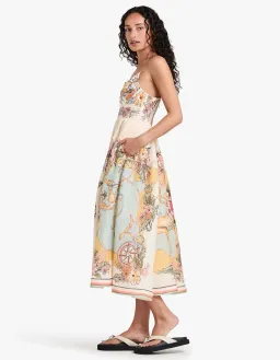 Zimmermann Tallow Tucked Bodice Midi Dress Nautical Map Size 3 / AU Size 14 for rent on The Volte - image 2