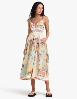 Zimmermann Tallow Tucked Bodice Midi Dress Nautical Map Size 3 / AU Size 14 for rent on The Volte - image 1