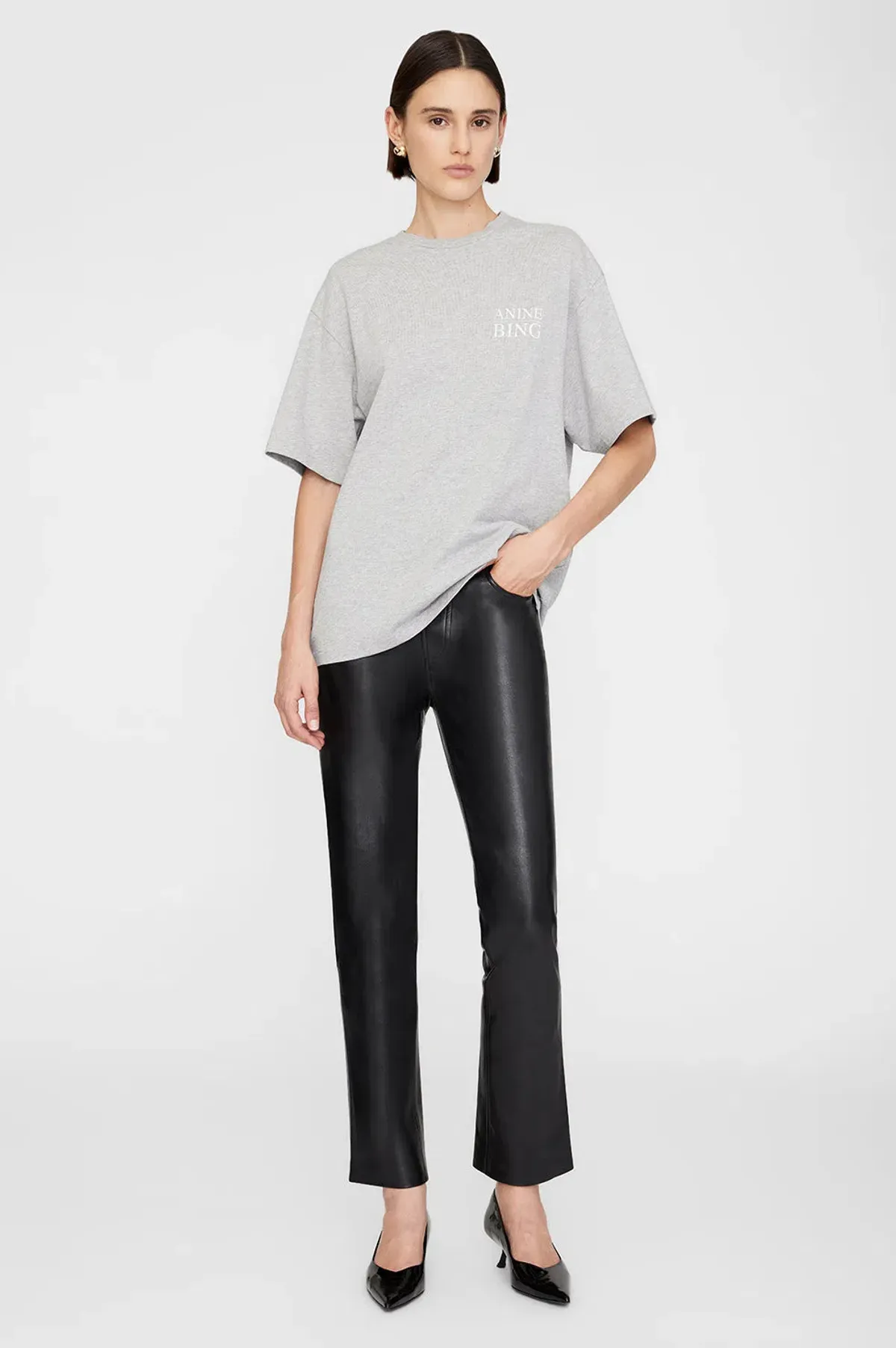 Anine Bing Myers T-Shirt Serif NY Washed Heather Grey Size 6 - Image 1