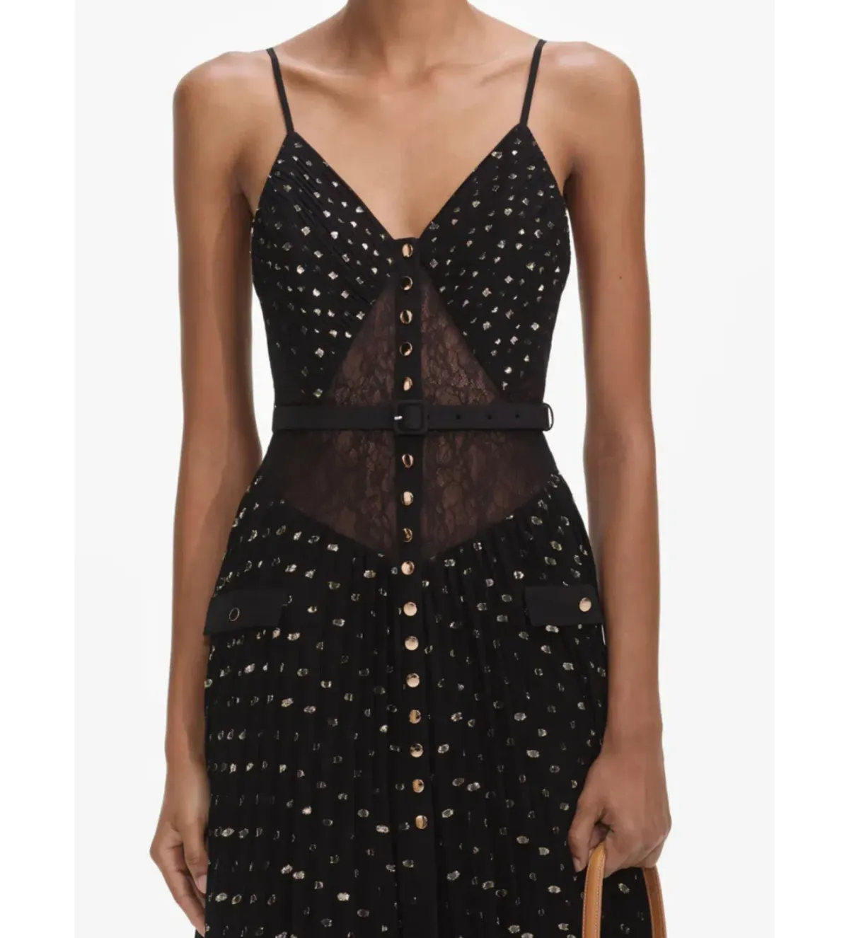 Self Portrait Black and Gold Chiffon Maxi Dress Size AU 8 - Image 5