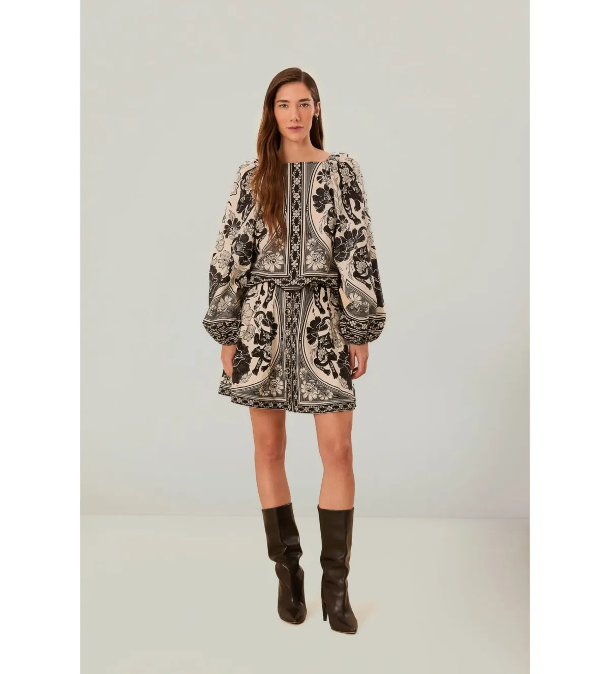 Farm Rio Flower Leopards Long Sleeve Blouse in Off-White Size L/Au 16 - Image 1