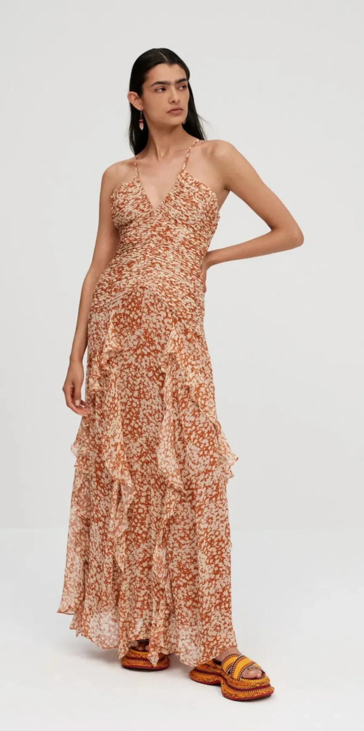 Shona Joy Hala Ruched Frill Maxi Dress Size 12 - Image 1