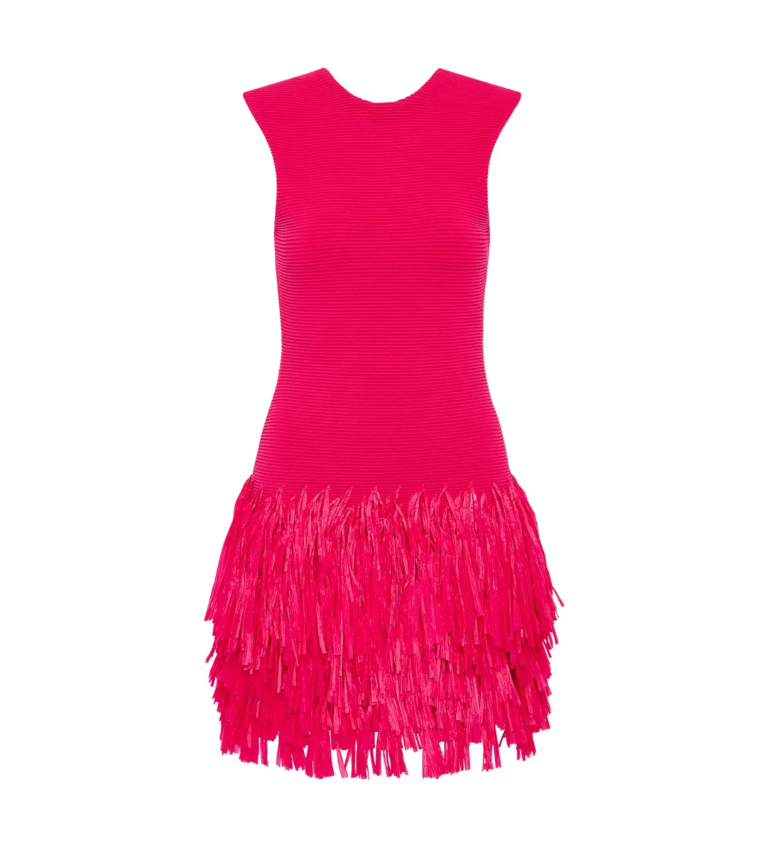 Aje Rushes Raffia Knit Mini Dress Deep Fuschia Size 12 for rent on The Volte - main image