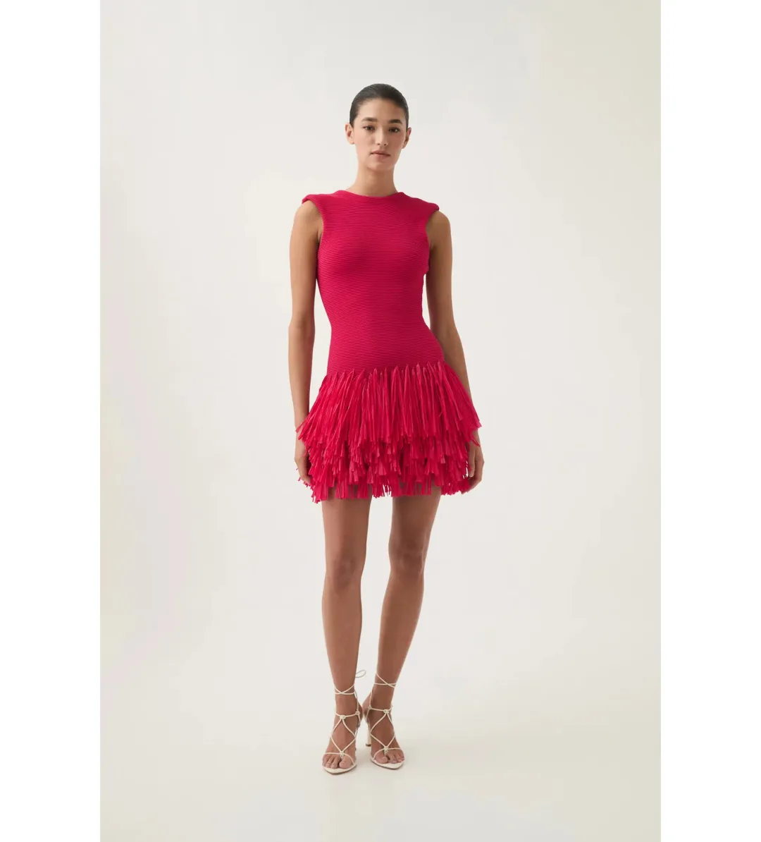Aje Rushes Raffia Knit Mini Dress Deep Fuschia Size 12 for rent on The Volte - main image