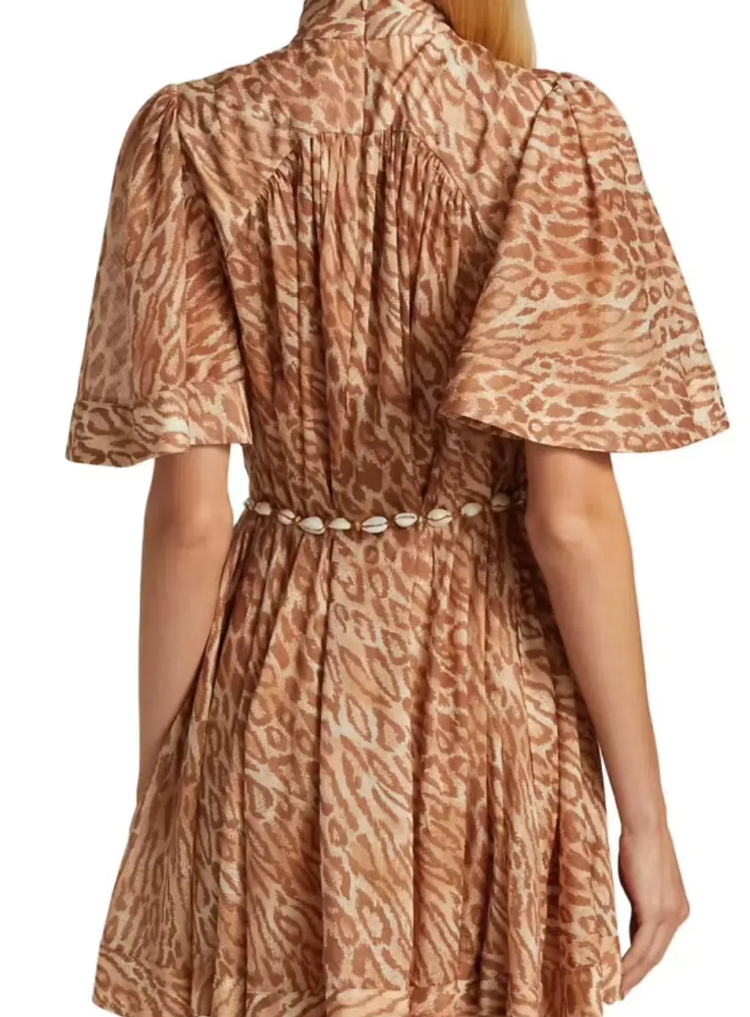 Zimmermann Tropicana Flutter Sleeve Mini Dress Brown Leopard Print Size 0 / AU 8 for rent on The Volte - main image