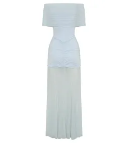 Meshki Caspian Slinky Mesh Off Shoulder Dress Pale Blue Size AU 8 for rent on The Volte - image 5