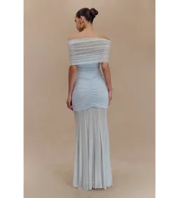 Meshki Caspian Slinky Mesh Off Shoulder Dress Pale Blue Size AU 8 for rent on The Volte - image 2
