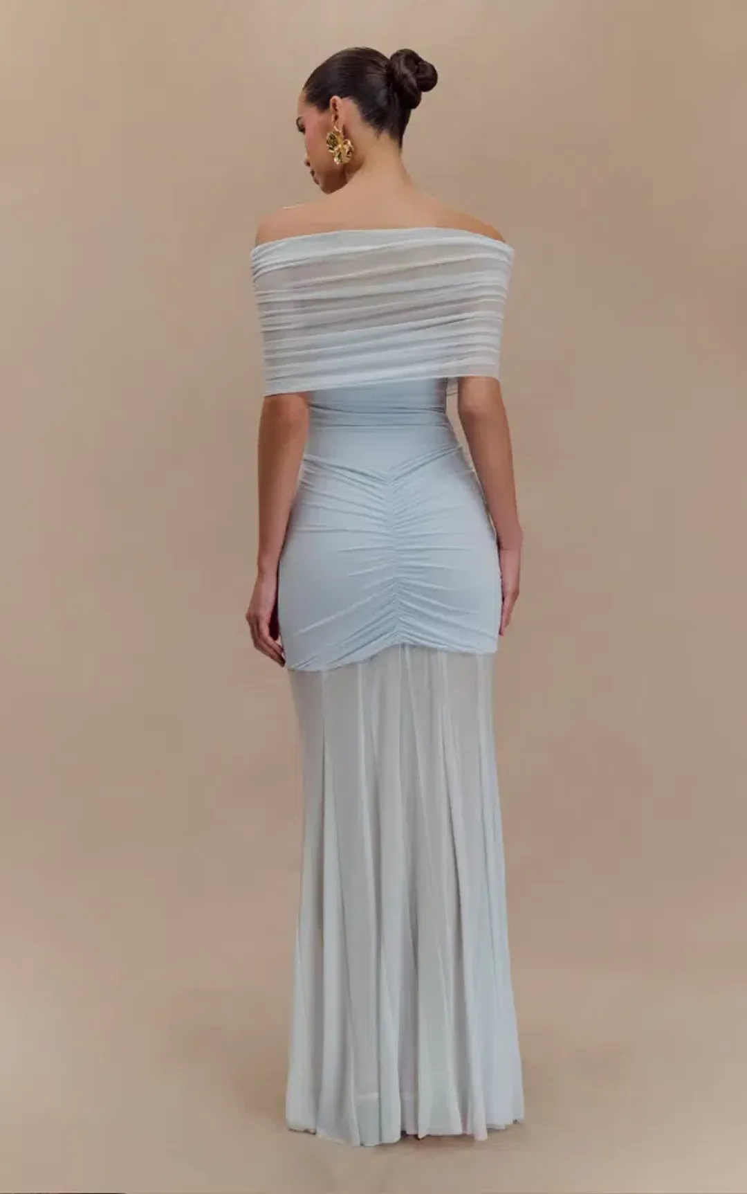 Meshki Caspian Slinky Mesh Off Shoulder Dress Blue Size 10 for rent on The Volte - main image