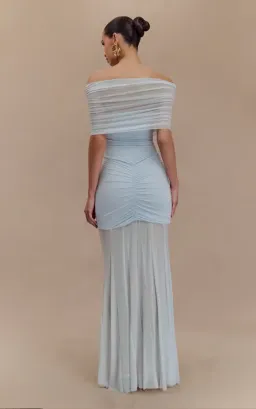 Meshki Caspian Slinky Mesh Off Shoulder Dress Blue Size 10 for rent on The Volte - image 6