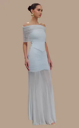 Meshki Caspian Slinky Mesh Off Shoulder Dress Blue Size 10 for rent on The Volte - image 2