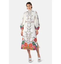 Zimmerman The Lovestruck Buttoned Midi Dress in Natural Paisley Floral Size 0 / AU 8 for rent on The Volte - image 1