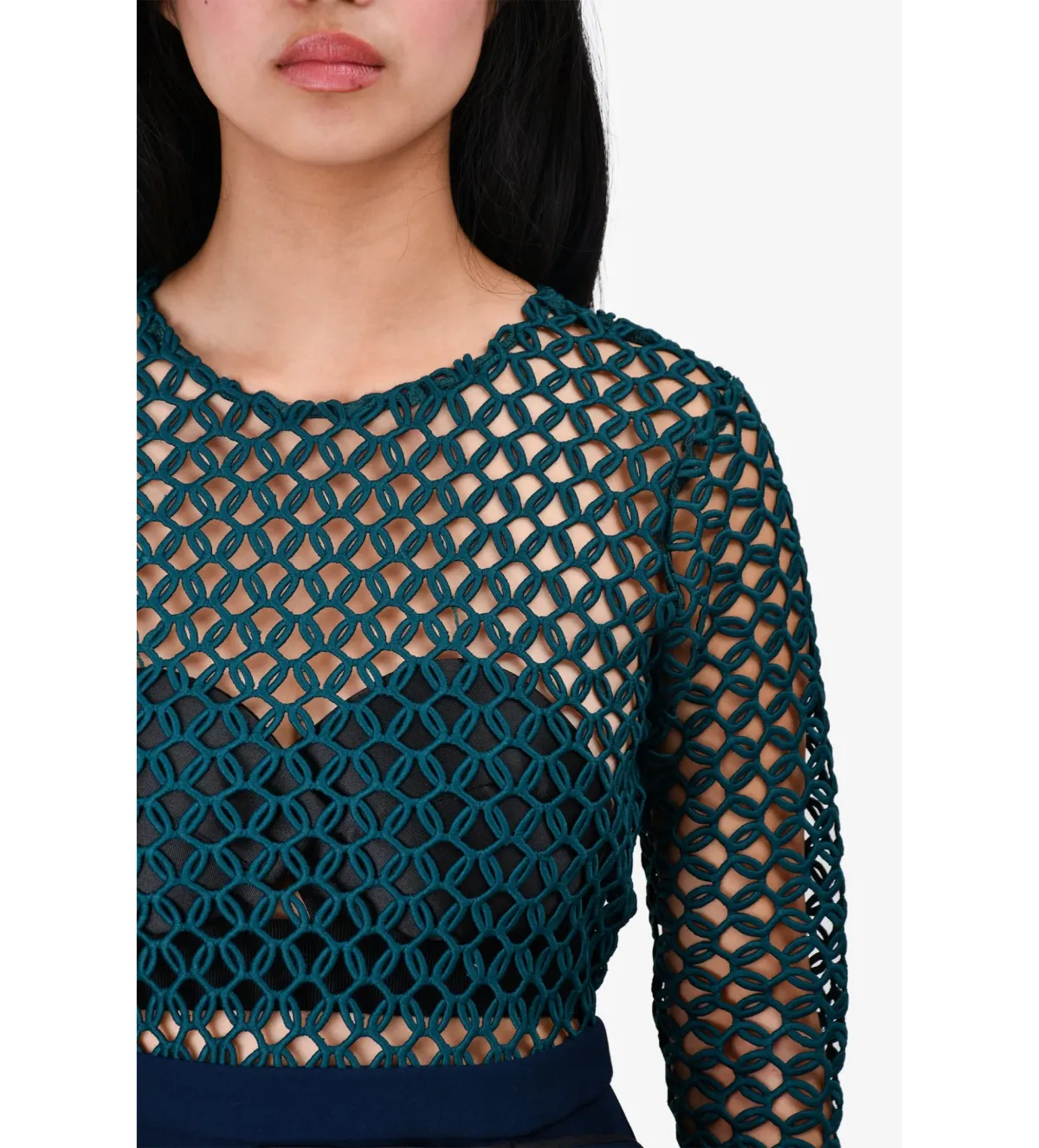 Self-Portrait Crochet Dress with Ruched Skirt Navy Blue/Teal Size 2/Au 6 for rent on The Volte - main image